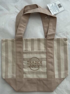 Trader Joe's Beige Striped Canvas Tote Bag